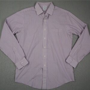 Brooks Brothers Regent Dress Shirt Mens 16 35 Purple Stripe Non-Iron Supima